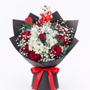 Aksaray çiçekçi aynı gün teslim Kırmızı Gül Beyaz Papatya Buketi