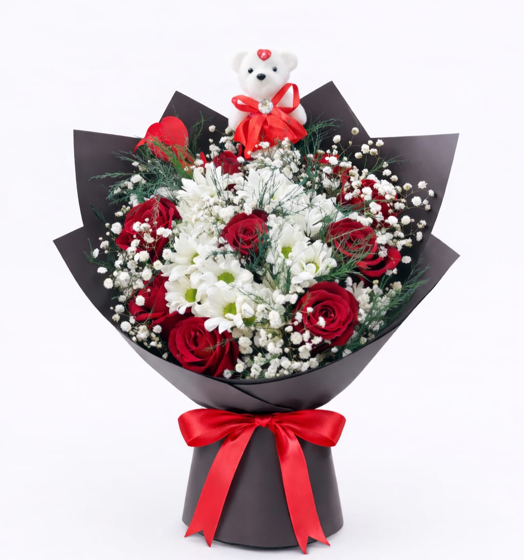 Aksaray çiçekçi aynı gün teslim Kırmızı Gül Beyaz Papatya Buketi