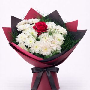 Aksaray çiçekçi aynı gün teslim Beyaz Papatya Kırmızı Gül Buketi