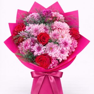 pembe papatya kırmızı gül buketi