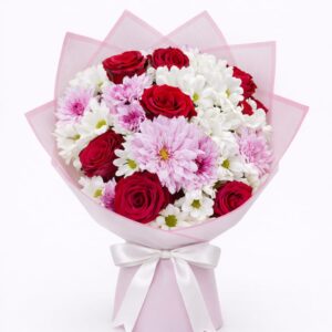 Aksaray çiçekçi aynı gün teslim Beyaz Pembe Papatya Kırmızı Gül Buketi