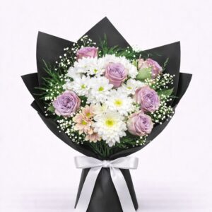 Aksaray çiçekçi aynı gün teslim Beyaz Papatya Lila Gül Buketi