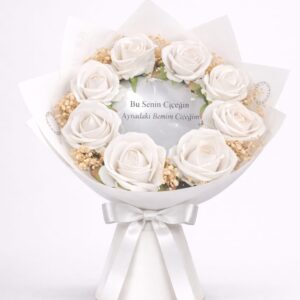 Aynalı Beyaz Gül Buketi