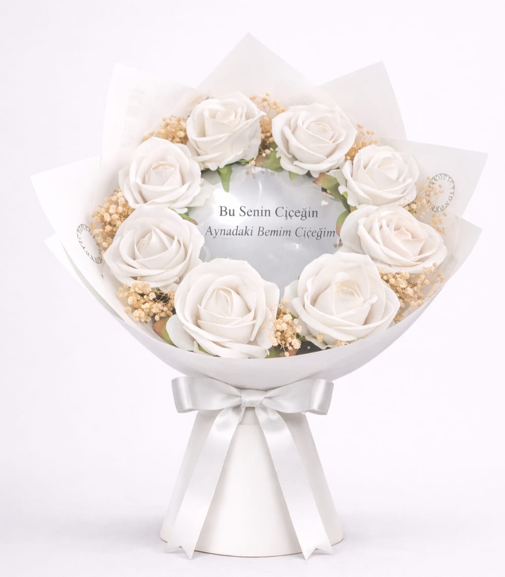 Aynalı Beyaz Gül Buketi