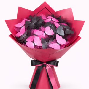Pembe Siyah Kelebekli Buket